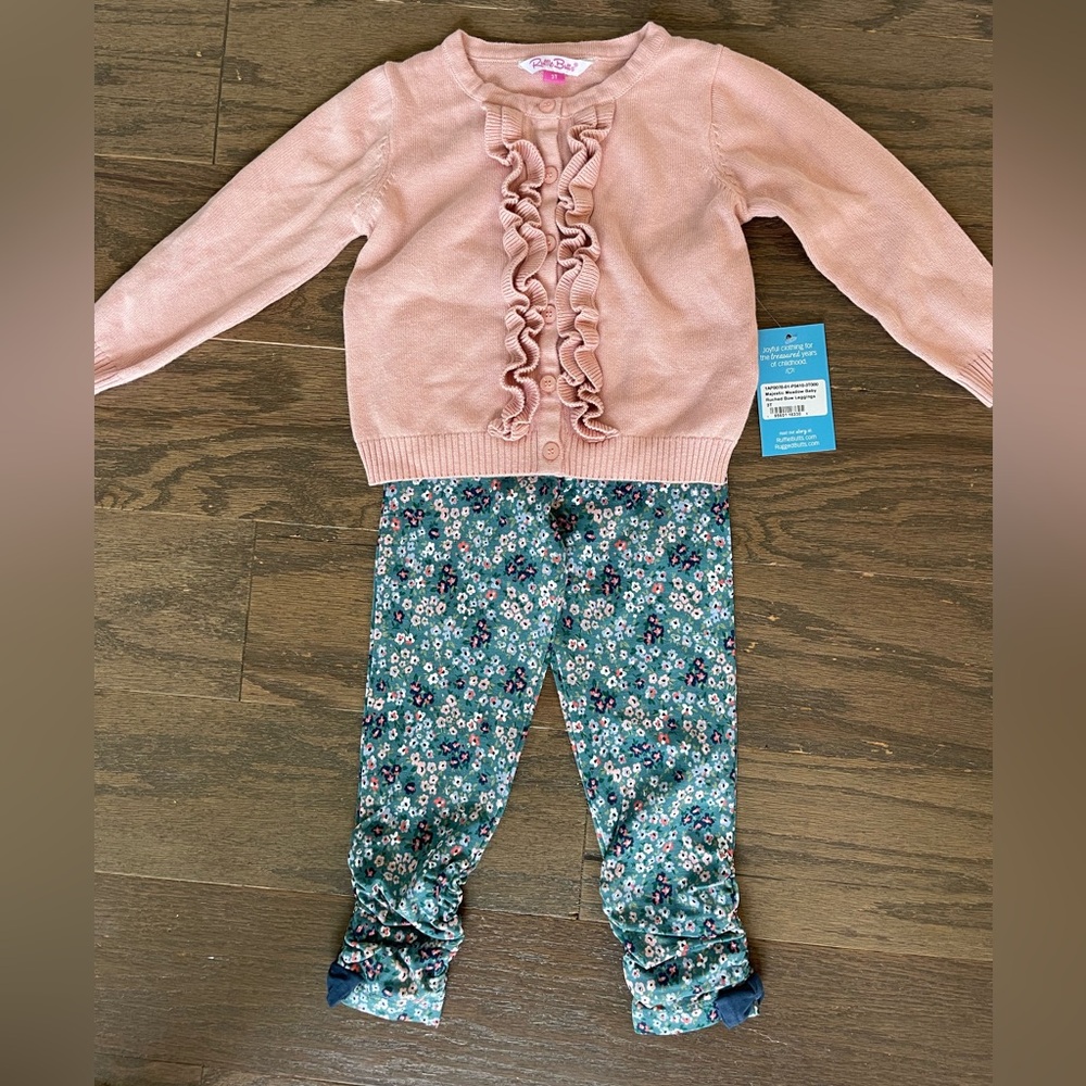 Ruffle Butts Pink Cardigan and Floral Pants Set
